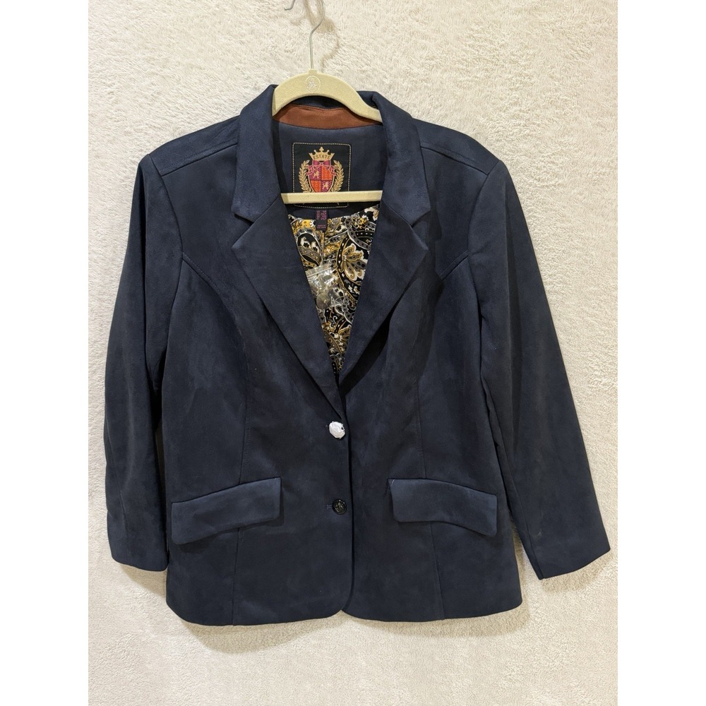 NWT Isaac Mizrahi Live! Estate Faux Suede Blazer with Lining Dark Navy Size 1XP